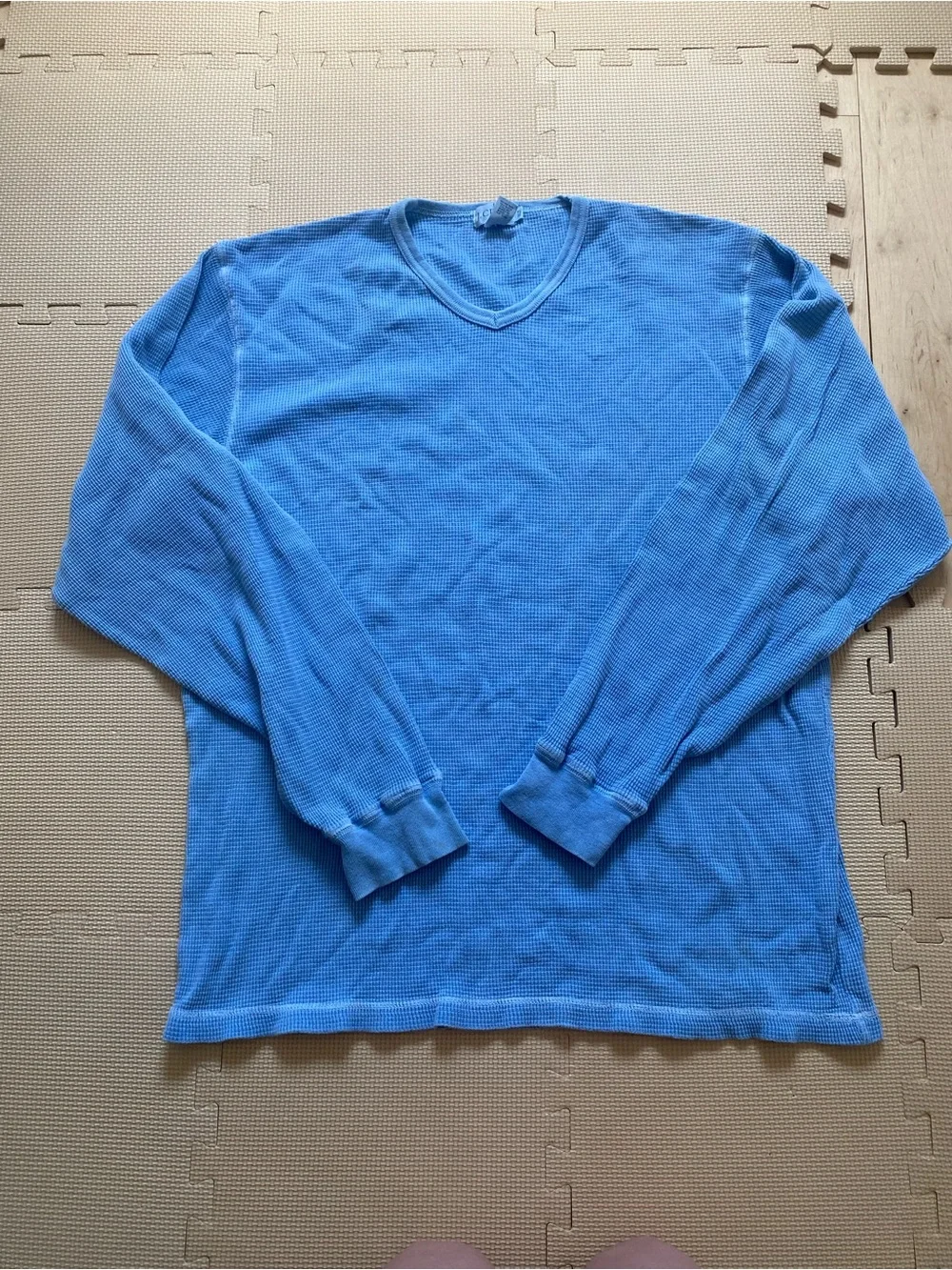 J. Crew Light Blue V Neck Waffle Long Sleeve Shirt Size XL Tall